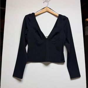 NWT Free People Black V-Neck Long Sleeve Top, L